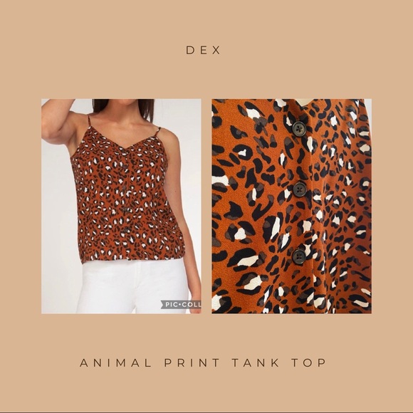 BLACK TAPE Animal Print Tank Top. Size Medium. Brown, black, white. Buttons. - Picture 2 of 7